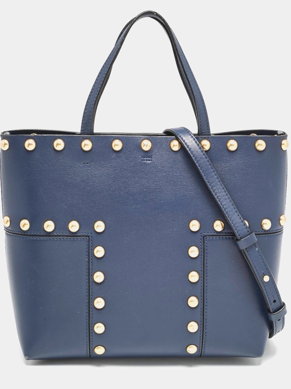 Tory Burch Navy Blue Leather Tote with Gold Studs